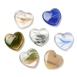 Couleur Mélangete Pendentifs en verre, pierre d'imitation, charmes de coeur, couleur mixte, 29x30x8mm, Trou: 1.6mm