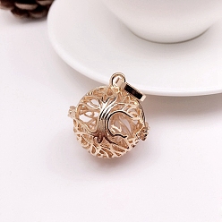 Light Gold Brass Hollow Round with Tree of Life Cage Pendants, For Chime Ball Pendant Necklaces Making, Light Gold, 24x21mm