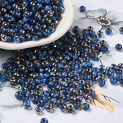 Dodger Blue Transparent Inside Colours Glass Seed Beads, Half Plated, Round Hole, Round, Dodger Blue, 4x3mm, Hole: 1.2mm, 7650pcs/pound