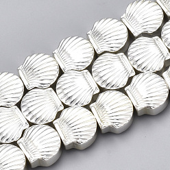 Silver Plated Electroplate Non-magnetic Synthetic Hematite Beads Strands, Scallop Shell Shape, Silver Plated, 8x9x4mm, Hole: 1mm, about 50pcs/strand, 15.9 inch