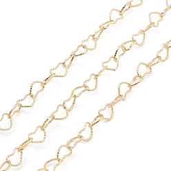 Real 18K Gold Plated Brass Hollow Heart Link Chains, Unwelded, with Spool, Real 18K Gold Plated, 6x8x0.8mm