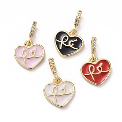 Mixed Color Cubic Zirconia Charms, with Brass Findings and Enamel, Heart, Golden, Mixed Color, 12x11.5x2mm, Hole: 2x3.5mm