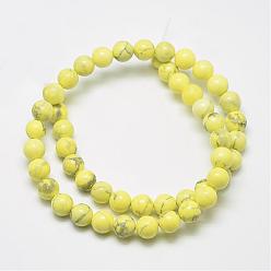 Amarillo Perlas naturales howlite, teñido, rondo, amarillo, 8 mm, agujero: 1 mm, sobre 47 unidades / cadena, 15.5 pulgada