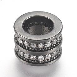 Gunmetal Brass Micro Pave Cubic Zirconia European Beads, Large Hole Beads, Column, Gunmetal, 8x6mm, Hole: 5mm
