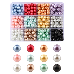 Color mezclado 360 piezas 12 colores perlas de perlas de vidrio pintadas para hornear, pearlized, rondo, color mezclado, 8~9 mm, agujero: 1 mm, 30 piezas / color
