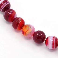 Rouge Foncé Perles en agate à rayures naturelles teintées / perles en agate à bandes, rouge foncé, 8mm, Trou: 1mm, Environ 48 pcs/chapelet, 15.2 pouce