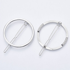 Platinum Alloy Hollow Geometric Hair Pin, Ponytail Holder Statement, Hair Accessories for Women, Cadmium Free & Lead Free, Ring, Platinum, 47mm, Clip: 61mm long