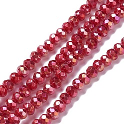 Red Opaque Glass Beads Strands, Faceted, Rondelle, Red, 6x5mm, Hole: 1mm, about 126pcs/strand, 24.41''(62cm)