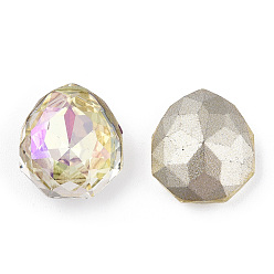 Jonquil K9 Glass Rhinestone Cabochons, Pointed Back & Back Plated, Faceted, Teardrop, Jonquil, 14x12x6mm