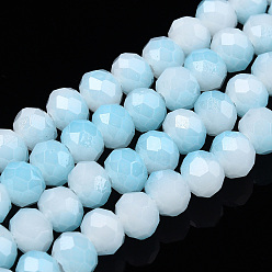 Bleu Ciel Brins de perles de verre imitation jade bicolores, facette, rondelle, bleu ciel, 6x5mm, Trou: 1.4mm, Environ 85~90 pcs/chapelet, 15.35 pouces ~ 16.34 pouces (39~41.5 cm)