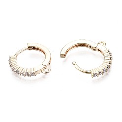 Real 18K Gold Plated Brass Micro Clear Cubic Zirconia Huggie Hoop Earring Findings, with Horizontal Loop, Nickel Free, Round Ring, Real 18K Gold Plated, 14.5x13.5x2mm, Hole: 1.2mm, Pin: 0.9mm