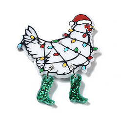 Dark Green Printed Acrylic Pendants, for Christmas, Rooster Charm, Dark Green, 46~46.5x37.5x2~7mm, Hole: 1.8mm