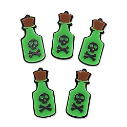Lime Green Acrylic Pendants, Halloween, Bottle with Skull, Lime Green, 43x19x4mm, Hole: 1.6mm