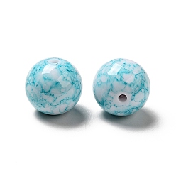 Dark Turquoise Opaque Acrylic Beads, Round with Ink Danqing Pattern, Dark Turquoise, 15~16x15mm, Hole: 2mm