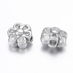 Antique Silver Tibetan Style Beads, Zinc Alloy, Lead Free & Cadmium Free, Lovely Flower, Great for Mother's Day Gifts making, Antique Silver, about 6.5mm in diameter, 4.5mm thick, hole: 1mm