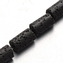 Noir Brins de perles de roche de lave synthétique, colonne, teint, noir, 14~15x8~8.5mm, Trou: 2mm, Environ 27 pcs/chapelet, 15.5 pouce