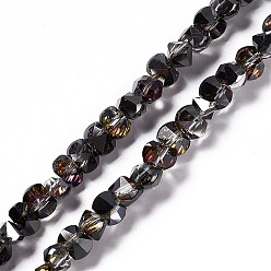 Plaqué Noir Transparentes perles de verre de galvanoplastie brins, demi-plaqué, facette, bowknot, noir plaqué, 6x8x7.5mm, Trou: 1.5mm, Environ 93~97 pcs/chapelet, 20.87~21.26 pouce (53~54 cm)