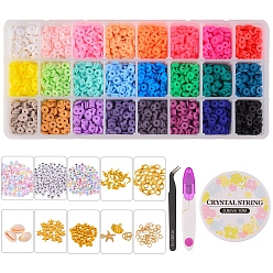 Mixed Color DIY Polymer Clay Beads Jewelry Set Making Kit, Including Polymer Clay & Natural Cowrie Shell Beads, Alloy Charms, CCB Plastic Beads & Pendants, Tweezers, Elastic Thread, 304 Stainless Steel & Brass Findings, Mixed Color, Polymer Clay: 3960pcs/set