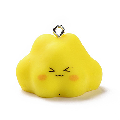 Yellow Opaque Resin Pendants, Cartoon Cloud Charms, with Platinum Tone Iron Loops, Yellow, 19.5x27x21mm, Hole: 2mm