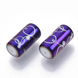 Purple Electroplate Glass Beads, Column with Circle Dot Pattern, Purple, 20x10mm, Hole: 1.2mm, about 50pcs/bag
