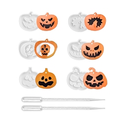 White Halloween DIY Pumpkin Jack-O-Lantern Pendant Silicone Molds, Resin Casting Molds, with Plastic Pipettes, For UV Resin, Epoxy Resin Jewelry Making, White, 74x75x11mm, Hole: 3mm
