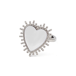 Blanc Chevalière coeur émail réglable, bijoux en laiton platine pour femme, sans plomb et sans cadmium, blanc, diamètre intérieur: 17 mm