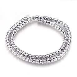 Platinum Plated Electroplate Non-magnetic Synthetic Hematite Bead Strands, Polished, Column, Platinum Plated, 5x4mm, Hole: 1mm, about 101~102pcs/strand, 15.9 inch(40.5cm)