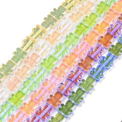 Mixed Color Transparent Electroplate Glass Beads Strands, AB Color Plated, Bear, Mixed Color, 9~9.5x8x2.5mm, Hole: 0.7mm, about 45pcs/strand, 16.46 inch(41.8cm)