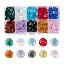 Colorful 100Pcs 10 Colors Electroplate Glass Links Connectors, Faceted, for Chandelier Prism Beads Chain, DIY Craft Jewelry Decoration, Octagon, Colorful, 14x14x7.5mm, Hole: 1.6mm, about 10pcs/color