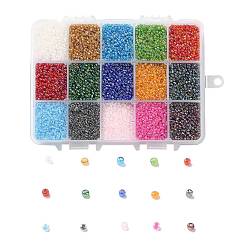 Mixed Color 375G 15 Colors Glass Seed Beads, Transparent Colours Rainbow, Round, Mixed Color, 12/0, 1.5~2.5x1.5~2mm, Hole: 0.5~1mm, 25g/color