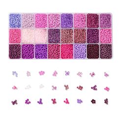 Mixed Color Purple Series 600G 24 Colors Glass Seed Beads, Round, Mixed Color, 12/0, 1.5~2.5x1.5~2mm, Hole: 0.5~1mm, 25g/color