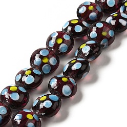 Brun Brins de perles à chalumeau manuels, plat rond, brun, 12~14x12.5~13.5x7~8.5mm, Trou: 1.5mm, Environ 33 pcs/chapelet, 16.46 pouce (41.8 cm)