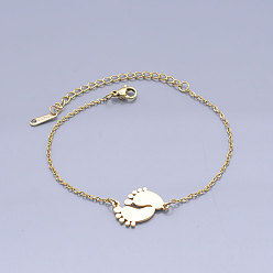 Golden 201 Stainless Steel Link Bracelets, with Lobster Claw Clasps, Baby Feet, Golden, 6-3/4 inch(17~17.25cm)