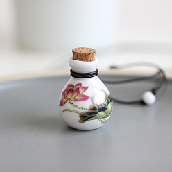 Red Porcelain Flower Pattern Perfume Bottle Pendant Necklace, Essential Oil Vial Jewelry for Women, Red, 18.50~27.56 inch(47~70cm)