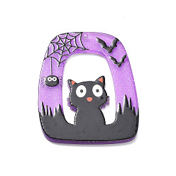 Cat Shape Pendentifs acryliques imprimés halloween, support violet, forme de chat, 39x33x2mm, Trou: 1.6mm