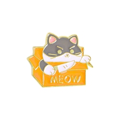 Серый Брошь мультяшный кот в бумажной коробке, Эмалированные булавки из сплава с милыми животными, значок котенка на рюкзак для одежды, серые, 25x30 мм