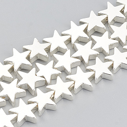 Silver Plated Electroplate Non-magnetic Synthetic Hematite Beads Strands, Star, Silver Plated, 8x8x2.5mm, Hole: 1mm, about 63pcs/strand, 15.7 inch