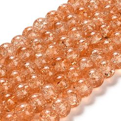 Light Salmon Spray Painted Crackle Glass Beads Strands, Round, Light Salmon, 8mm, Hole: 1.3~1.6mm, about 100pcs/strand, 31.4 inch