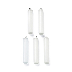 White Cat Eye Big Pendants, with Platinum Tone Iron Loops, Column Charms, White, 53.5x10mm, Hole: 2mm
