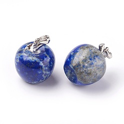 Lapis Lazuli Naturelles lapis-lazuli pendentifs, de trouver des alliés, pomme, platine, 23x20mm, Trou: 2.5x5mm
