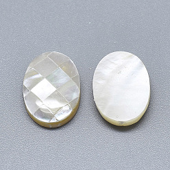 Seashell Color Natural White Shell Mother of Pearl Shell Cabochons, Oval with Mosaic Pattern, Seashell Color, 14x10x3.5mm