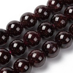 Purple Gemstone Beads Strands, Natural Garnet, Grade A, Round, Dark Red, Size: about 6mm in diameter, about 66pcs/strand, 15.5 inch
