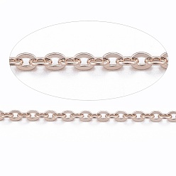Rose Gold Ion Plating(IP) 304 Stainless Steel Cable Chains, Soldered, with Spool, Flat Oval, Rose Gold, 1.5x1.2x0.3mm, about 65.61 Feet(20m)/roll