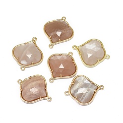Sunstone Natural Sunstone Links connectors, with Golden Tone Brass Findings, Faceted, 26x21.5x5.5mm, Hole: 1.5~1.6mm