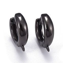 Черный Цвет Металла Латунные серьги обруча, серьги обруч Huggie находка, долговечный, с горизонтальной петлей, кольцо, металлический черный , 16x15x2~4 мм, отверстие : 1.2 мм, штифты : 1 мм