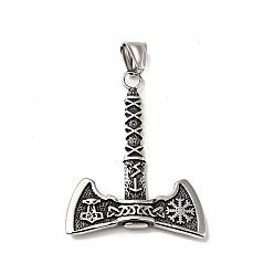 Antique Silver 304 Stainless Steel Manual Polishing Pendants, Axe Charms, Antique Silver, 48x36.5x5mm, Hole: 4x8mm