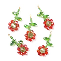 Rouge Pendentifs en perles de verre, avec du fil de cuivre, charmes fleur de vie, rouge, 30~32x13~14x5.5~6mm, Trou: 1.5~1.6mm