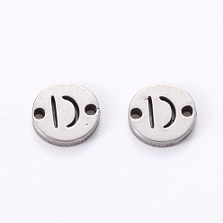 Letter D 201 Stainless Steel Links, Laser Cut, Flat Round with Letter, Letter.D, 6x6x1mm, Hole: 0.8mm