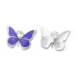 Blue Alloy Enamel Big Pendants, Butterfly, Antique Silver, Blue, 64x86x3mm, Hole: 3.5mm and 2.5mm