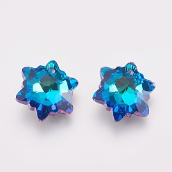 Azul Bermuda K 9 colgantes de diamantes de imitación de cristal, imitación de cristal austriaco, facetados, copo de nieve, azul bermudas, 18x7 mm, agujero: 1.6 mm